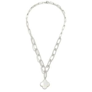 Silver Clover Necklace with Paper Clip Chain